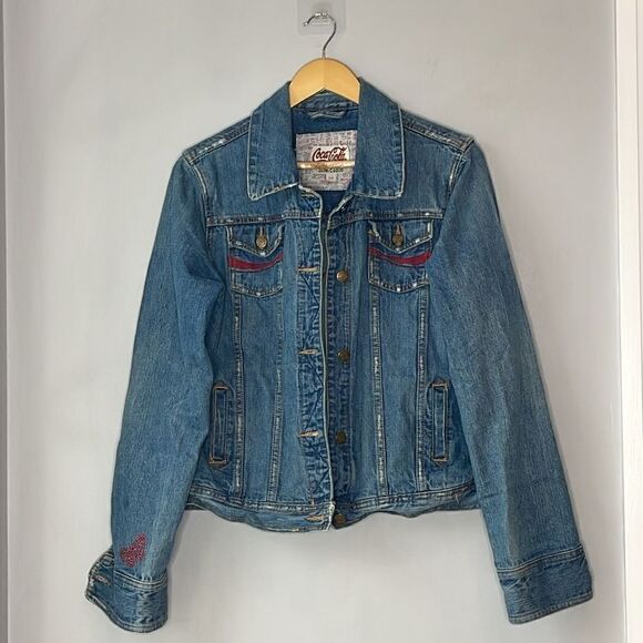 Coca Cola Bedazzled Gem Sparkle Design Denim Jacket - Picture 2 of 9